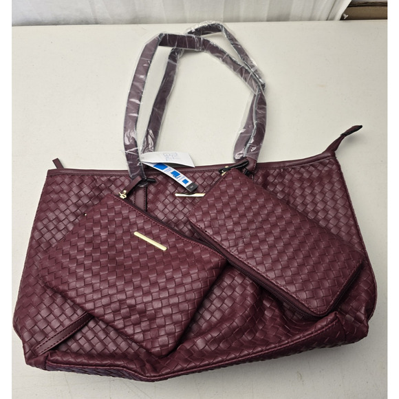 Time and Tru Women's 3-Piece 3 In 1 Handbag Set Burgundy New - Picture 2 of 5